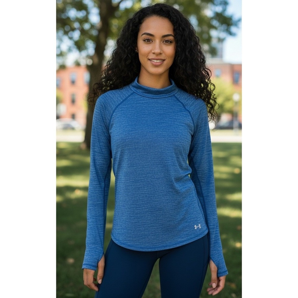 Under Armour AllSeasonGear Top Women's Size M Fitted Mock Neck Blue Long Sleeve